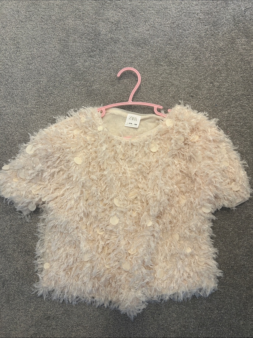 Zara Blush Feather-Texture Short Sleeve Top